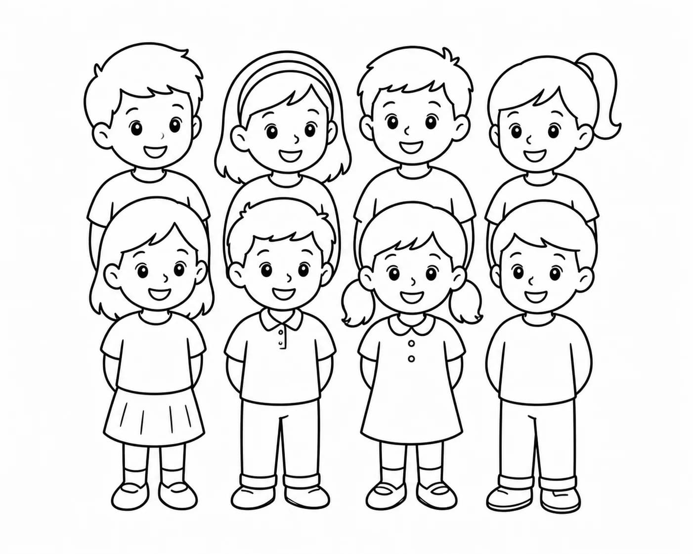 Photo de classe ou de groupe transformée en page de coloriage pour 5 ans