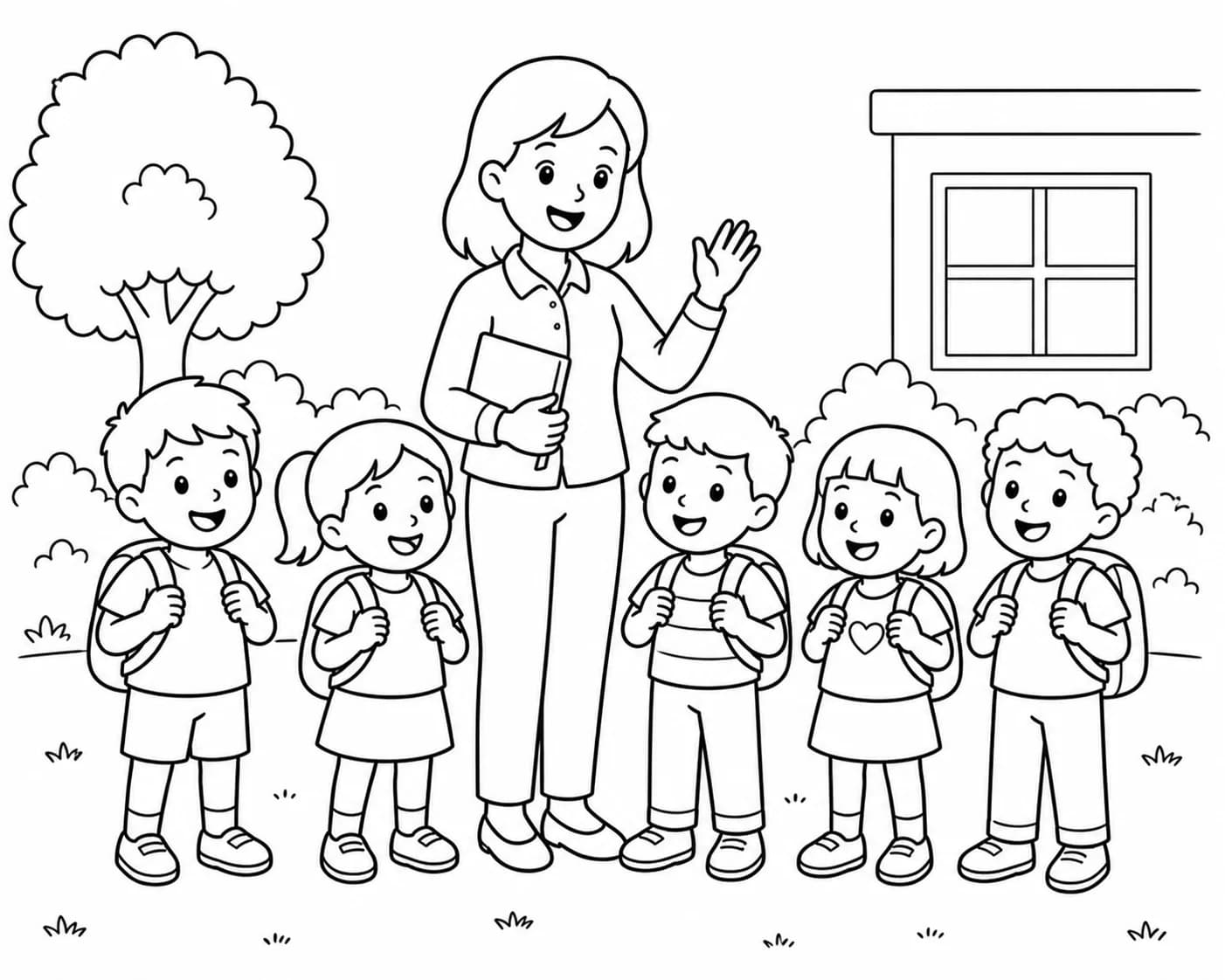 Voyage scolaire ou colonie transformée en page de coloriage