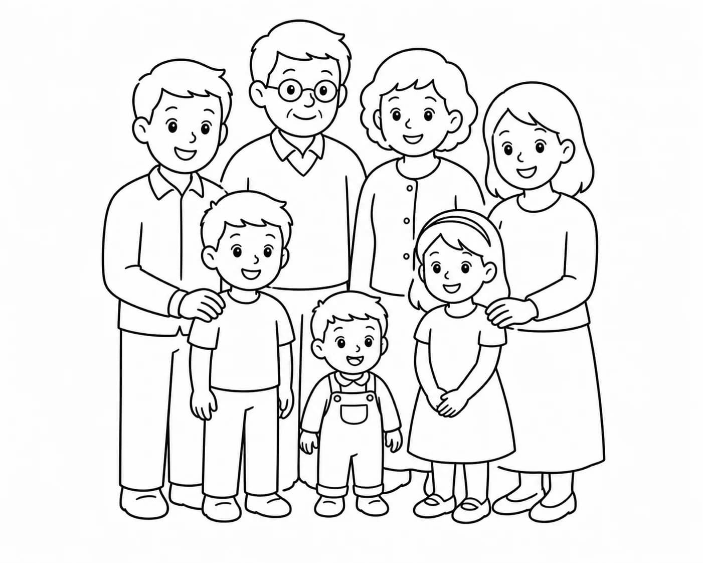 Famille élargie réunie pour un anniversaire, en coloriage