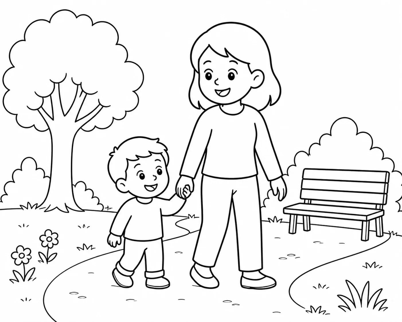 Marraine et filleul en sortie au parc, transformés en coloriage