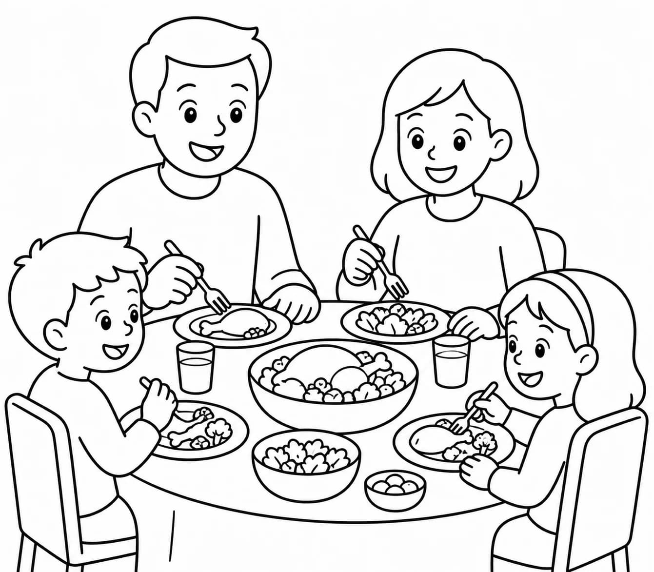 Cousins et grands-parents réunis transformés en coloriage